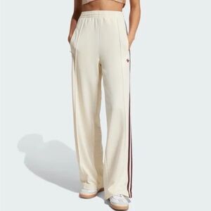 adidas Adicolor Firebird Wide-Leg Track Pants in Cream with Maroon Stripes
